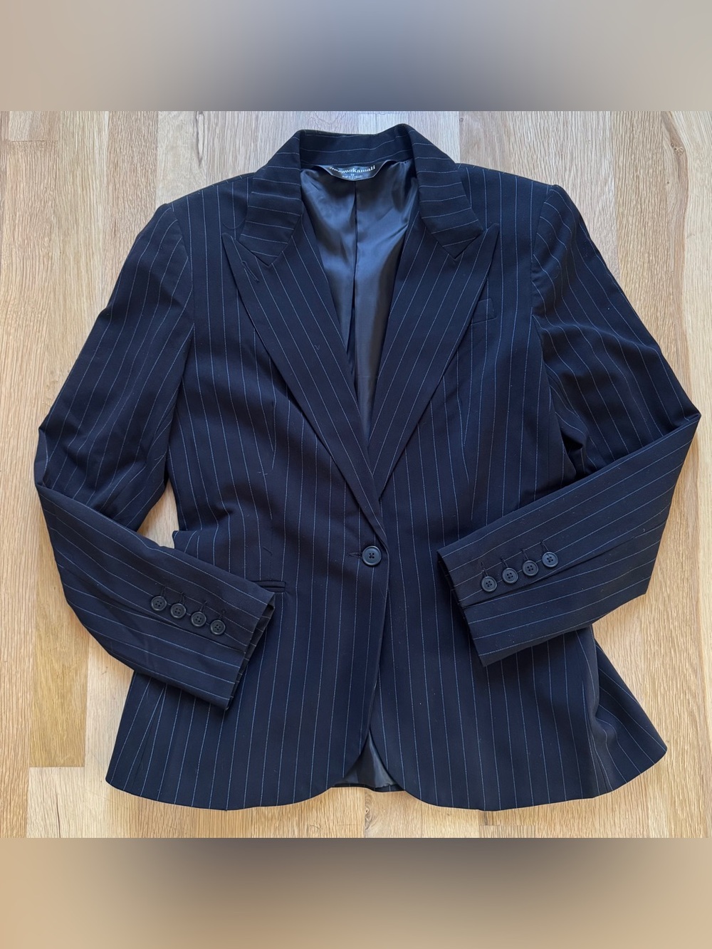 Norma Kamali Black Pinstripe Boyfriend Blazer